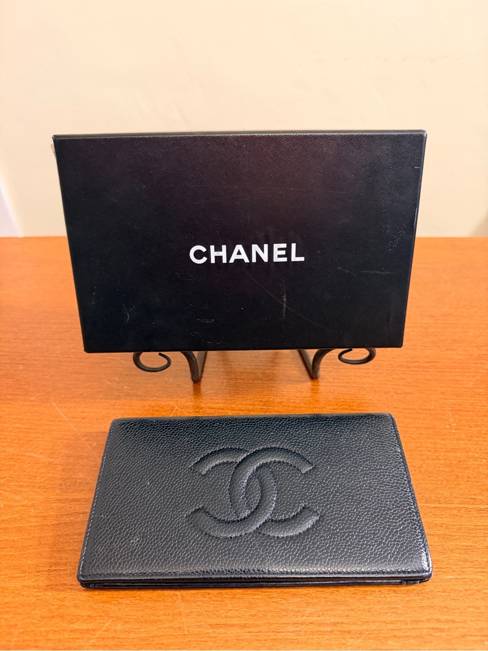 Chanel A13498 Coco Mark Long Wallet Black Caviar Leather Card Box